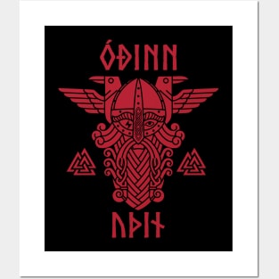 Odin valknut runes red Posters and Art